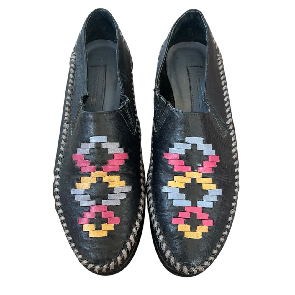 VTG Dingo Black Leather Moccasins with Pink, Yellow & Light Blue Accents